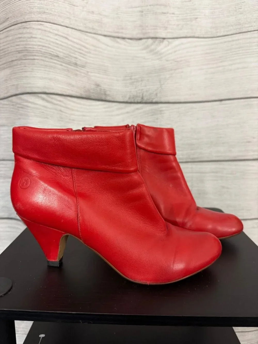 Bronx Red Leather Ankle Boots With Kitten Heels Size 38